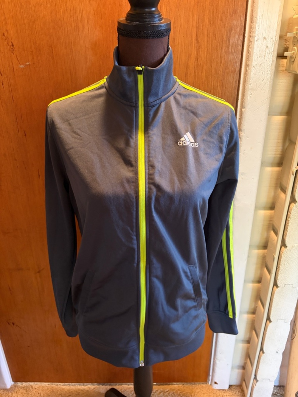 adidas Gray Jacket with Neon Yellow Stripe Detail